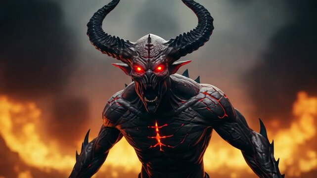 Powerful horned demon with glowing eyes