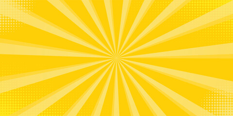Yellow abstract background with light of sunburst. yellow starburst with halftone. sun ray retro background with flash