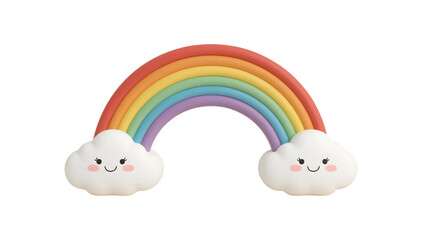 Cute Rainbow with Smiling Cloud Characters in 3D