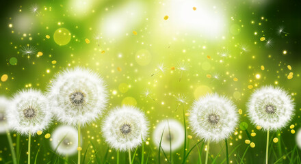 Vector of spring background with white dandelions.