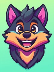Cute cartoon wolf head portrait