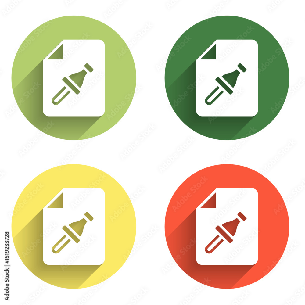 Poster set note paper with pinned pushbutton icon isolated with long shadow background. memo paper sign. co