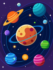 Fototapeta premium Vibrant Planets in a Cosmic Dance. A Colorful Journey Through the Solar System