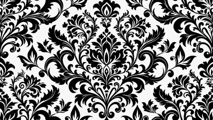 Fototapeta premium Elegant Vintage Damask Seamless Pattern in Black and White for Luxury Wallpaper and Classic Textile Design