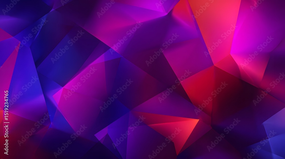 Poster Striking abstract background featuring a dynamic multi colored gradient composed of sharp angular polygonal shapes in vibrant shades of magenta purple and red