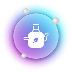 White Teapot with leaf icon isolated on white background. Blue and purple gradient circle background. Vector