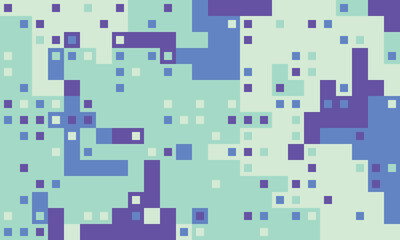 Abstract pixel art background.  Vibrant blue, purple, and mint green squares create a dynamic, energetic design.