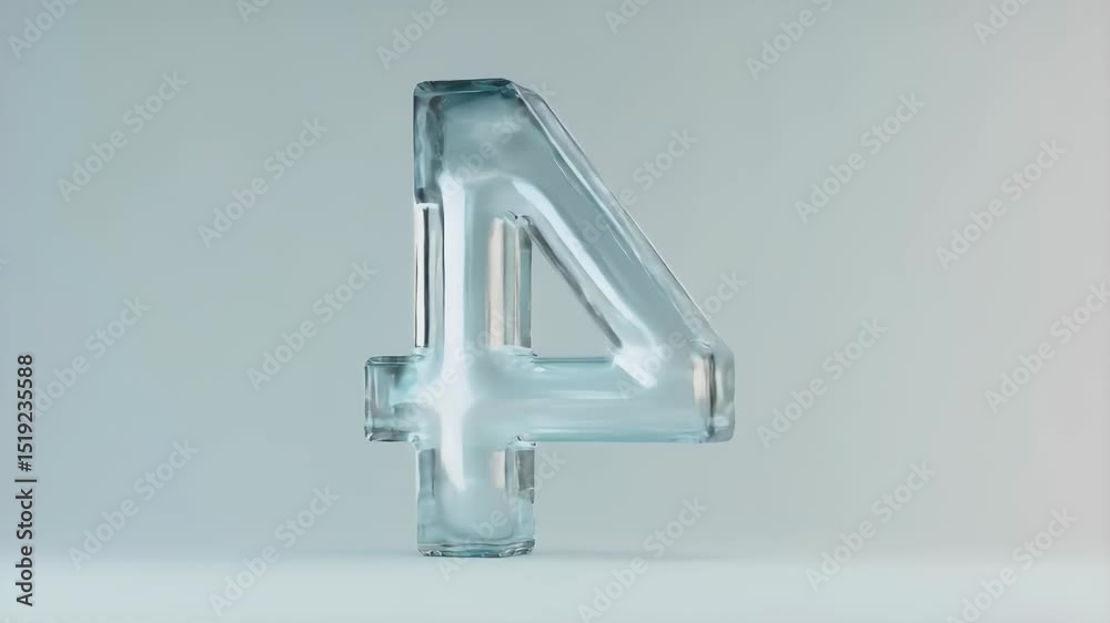Poster 水色の背景に氷の数字４のクローズアップ 氷の質感と光の反射が美しいグラフィックデザイン