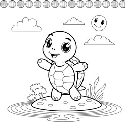 Adorable baby turtle coloring page cute cartoon animal illustration