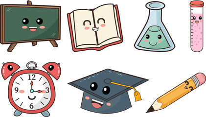 vector  kawaii cute school student kit , pupil set
