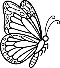 Adorable black and white butterfly line art illustration