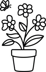 Flower pot lineart floral illustration