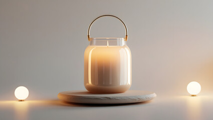 Minimal Glass Candle Jar Mockup on Neutral Background with Soft Lighting