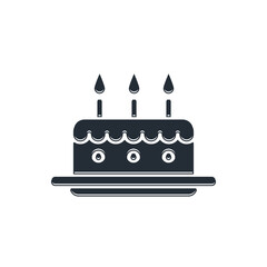 Black Cake with burning candles icon isolated on white background. Happy Birthday. Vector