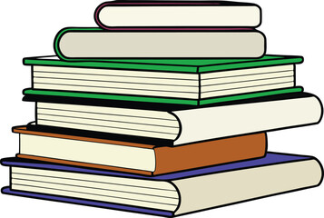 Stack of colorful books in cartoon style perfect for education, library, and learning visuals. Ideal for school, reading, or academic design projects. High-quality vector illustration for print or dig