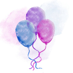 Fototapeta premium Watercolor Illustration of Colorful Balloons with Pastel Background