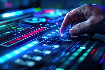 Interactive touchscreen technology demonstration modern workspace digital interface high-tech environment close-up view innovation showcase