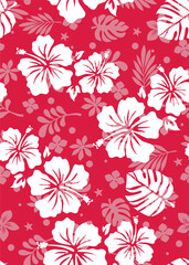 Hibiscus flowers Pattern. Hawaiian Seamless Pattern. Tropical flowers and Leaves. Hawaiian Aloha Shirt. Design for fabric, textile, wallpaper, clothing. floral background. vector illustration