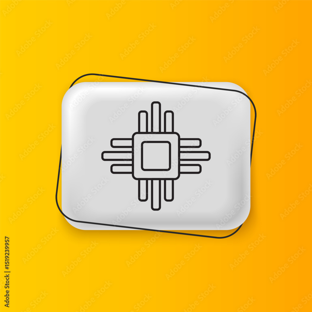 Aufkleber Black Computer processor with microcircuits CPU icon isolated on yellow background. Chip or cpu with circuit board. Micro processor. Silver rectangle button. Vector