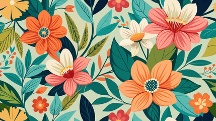 color seamless pattern with flowers background vector