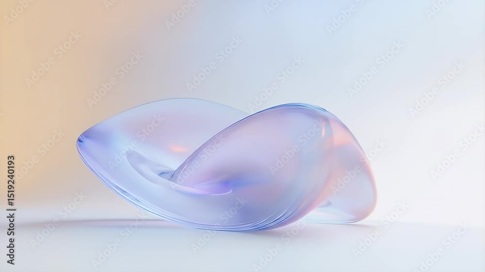 Aufkleber 白の背景に浮かぶ、虹色に輝くガラス状の抽象的なオブジェクト 微妙な光沢と滑らかな質感が特徴 幾何学的な形と優雅な曲線を描く現代的なデザイン