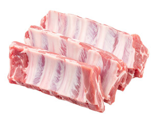 Raw pork ribs stacked in a neat arrangement.