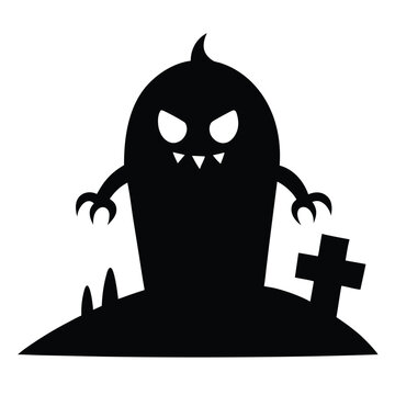 Scary Halloween pumpkin vector with bats, a black cat, and a devilish face, perfect for a horror-themed autumn holiday illustration