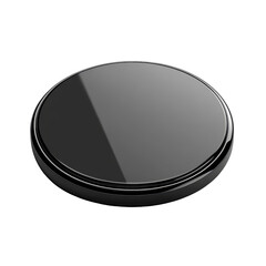Glossy Black Round Wireless Charger Isolated On Transparent Background PNG 