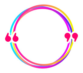 Vibrant quotation marks highlight a circular space, creating a dynamic frame for text and emphasizing the importance of words and expression