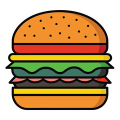 A delicious cartoon cheeseburger illustration with beef, cheese, lettuce, and tomato, perfect for a fast food collection vector