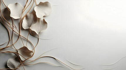 Delicate White Paper Flowers With Light Brown Branches On White Background
