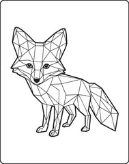 Fototapeta premium Geometric animal polygon line art fox black outline vector illustration for children coloring page or book design
