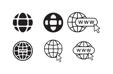 Vector Globe with WWW and Mouse Click Icon set. Victor illustration eps 10