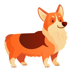 Cartoon illustration featuring a cheerful and adorable Welsh Corgi dog, standing proudly and smiling with joy, set against a clean, white background for a vibrant, eye catching effect