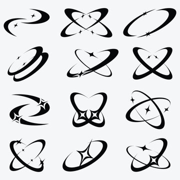 Y2K Abstract retro minimal twinkles with cosmic orbit.