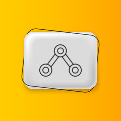 Black Molecule icon isolated on yellow background. Structure of molecules in chemistry, science teachers innovative educational poster. Silver rectangle button. Vector