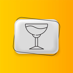 Black Wine glass icon isolated on yellow background. Wineglass sign. Silver rectangle button. Vector