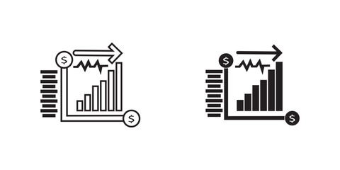 Growth vector icon set. Graph or diagram with arrow going up and down. Graph rise and fall business. Vector illustration.