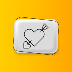 Black Amour symbol with heart and arrow icon isolated on yellow background. Love sign. Valentines symbol. Silver rectangle button. Vector