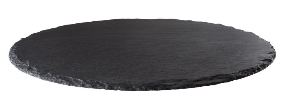 Dark gray round empty slate with selective focus  isolated on white or transparent background - Powered by Adobe