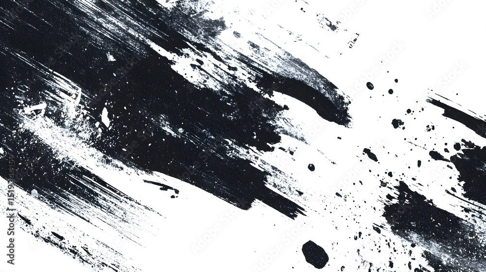 Poster Bold expressive abstract grunge brush strokes in a striking black and white contrast creating a dynamic and edgy visual aesthetic