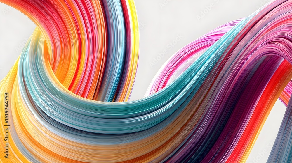 Leinwandbilder Captivating abstract composition featuring fluid undulating lines and shapes in a vivid spectrum of colors creating a dynamic and visually striking dance across the smooth white backdrop