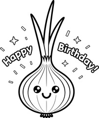 Happy birthday cute cartoon onion coloring page