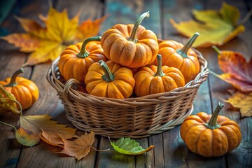 Baby Pumpkins in a Basket Watercolor Art