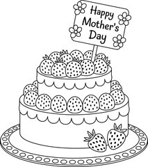 Happy mothers day strawberry cake coloring page