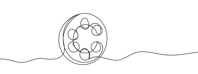 Continuous line, film roll, movie Line Art Vector Transparent Background Edit Stroke.