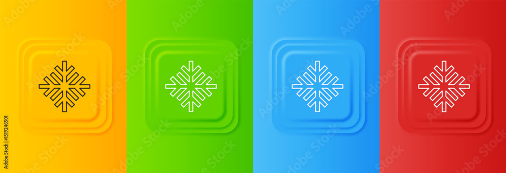 Poster white snowflake icon isolated on colorful background. set icons in square buttons. vector