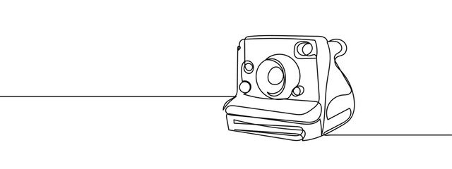 Continuous line Polaroid camera Line Art Vector Transparent Background Edit Stroke.