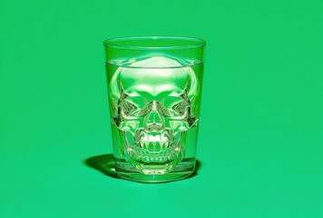 A skull is in a glass of water