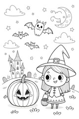 Colouring page for kids, hand drawn illustration of a cartoon, pre-school Colouring page, animal Colouring page, flower Colouring page, adult Colouring page, printables	
